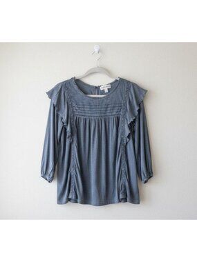 Knox Rose Boho Peasant Top Sz L – Crochet Lace Babydoll Blouse – 3/4 Sleeve